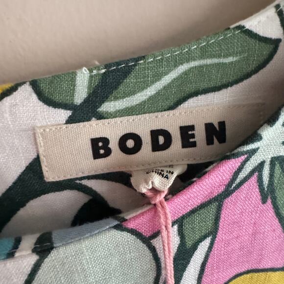 New Boden Flare Linen Floral Mini Dress Green White Back Button 3/4 Sleeve Sz 10 - Picture 9 of 14